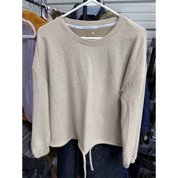 Zelos Tops - Women's Zelos Beige Textured Sweatshirt L